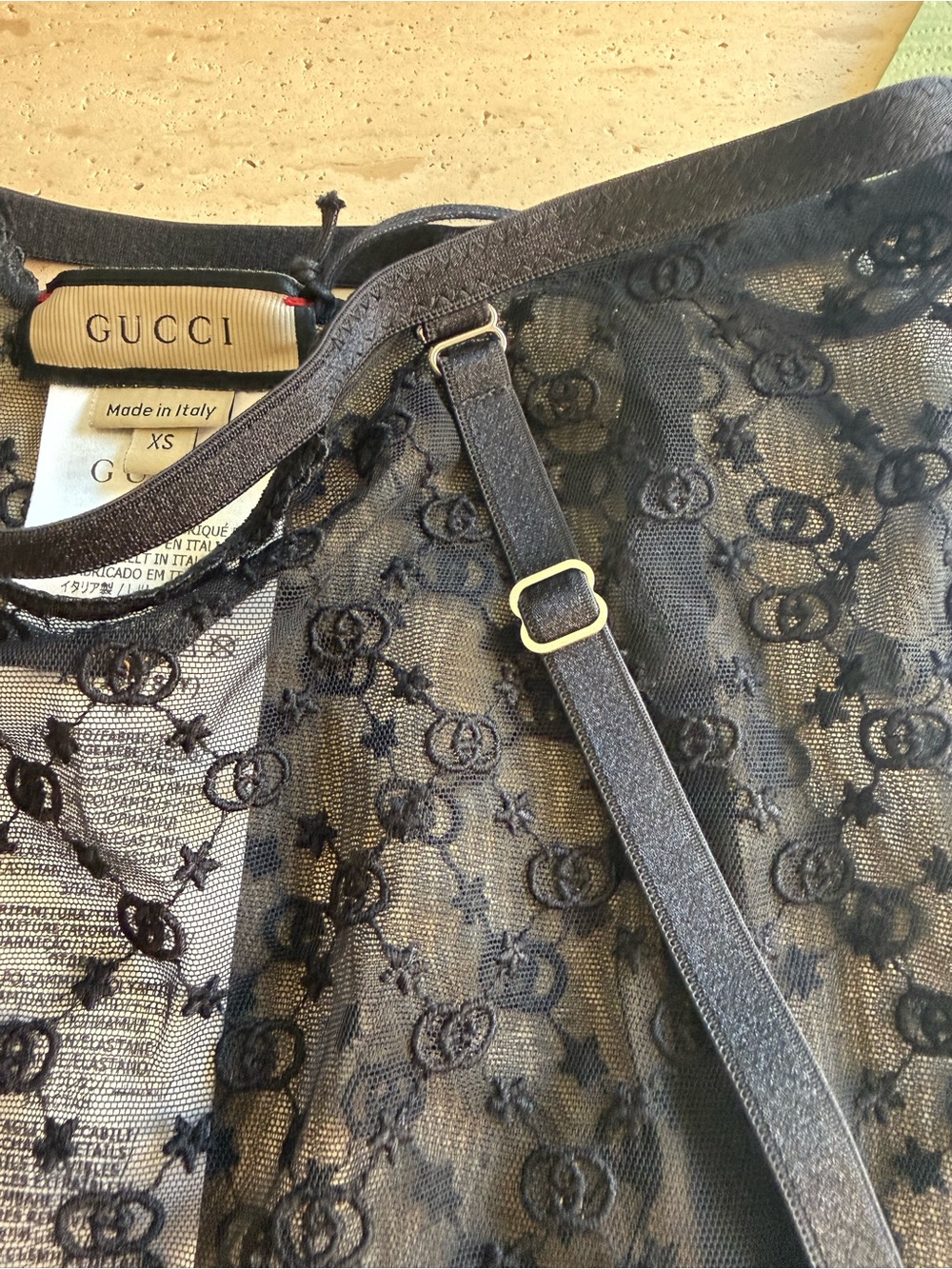 NWT GUCCI  Black GG Star Tulle Garter Panties Size/ XS - Picture 13 of 16